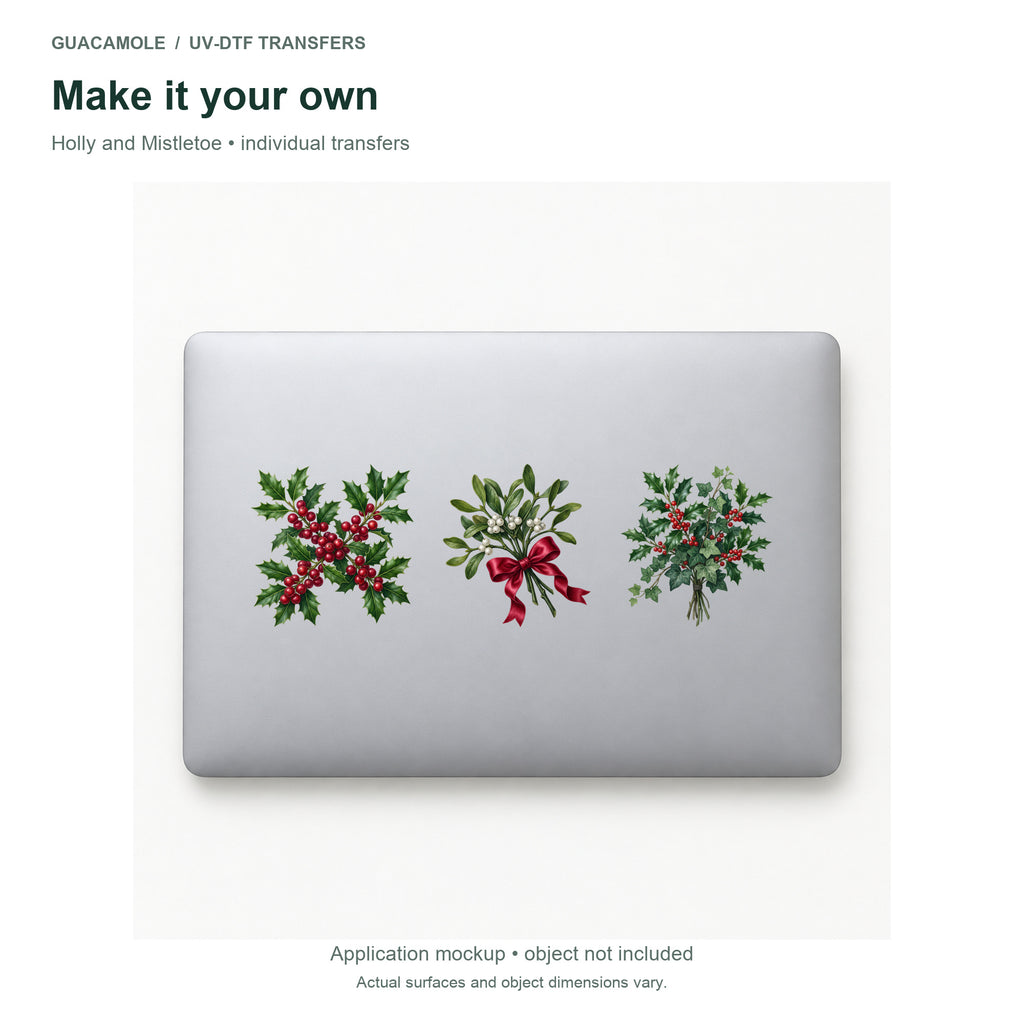 Holly and Mistletoe — Three designs on a laptop