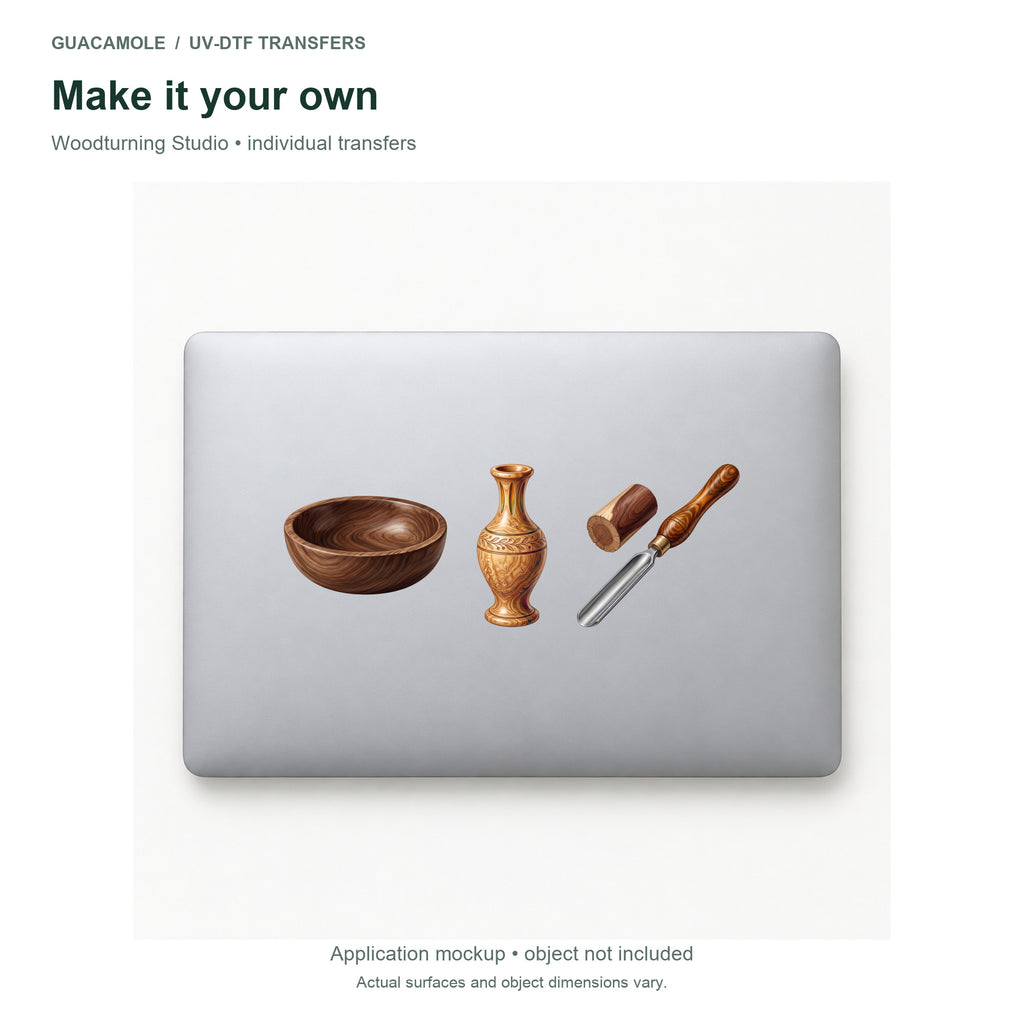 Woodturning Studio — Three designs on a laptop