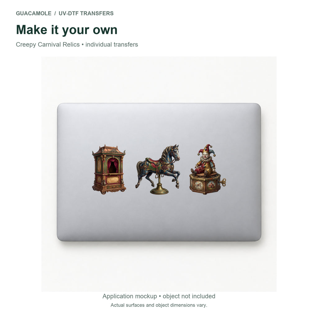 Creepy Carnival Relics — Three designs on a laptop