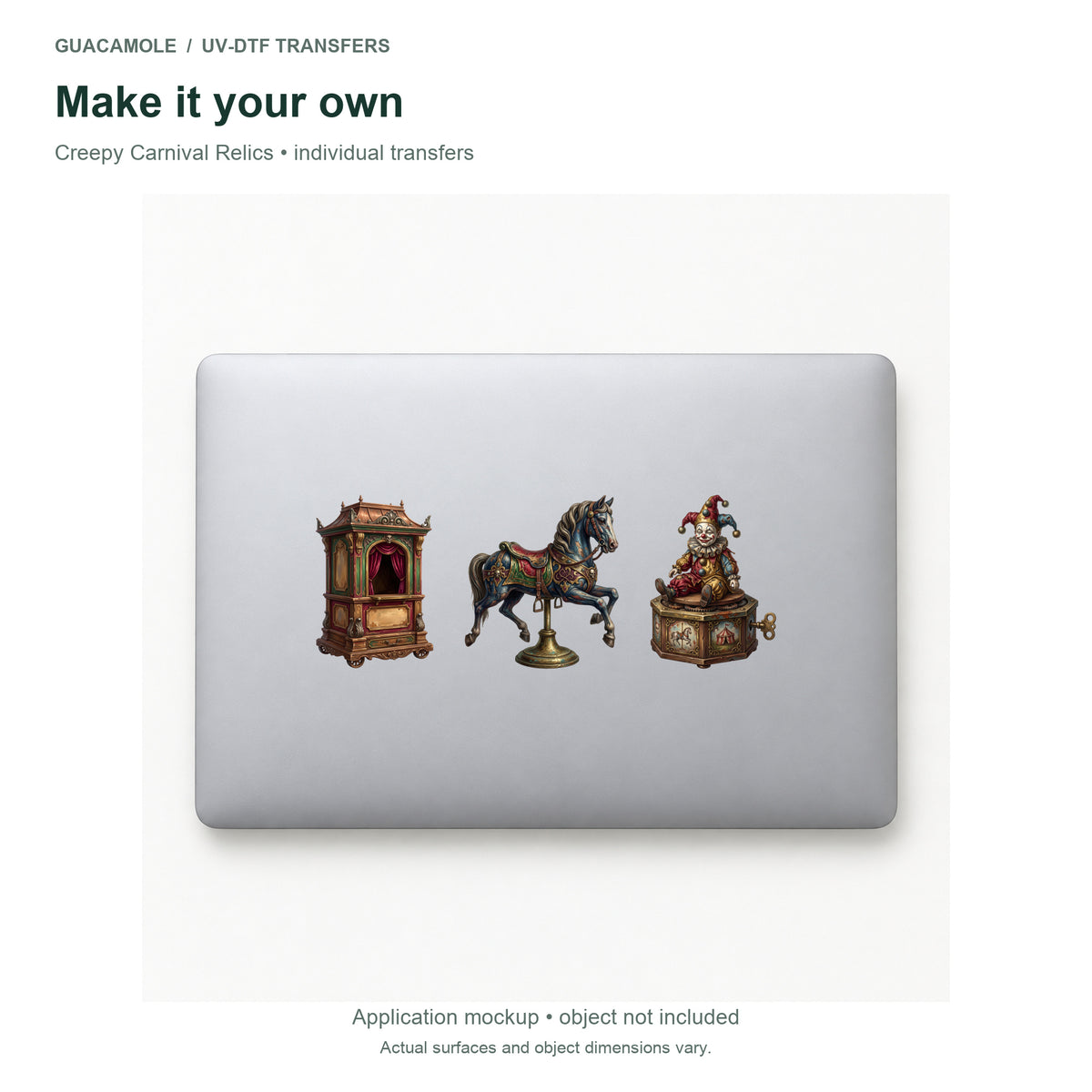 Creepy Carnival Relics — Three designs on a laptop