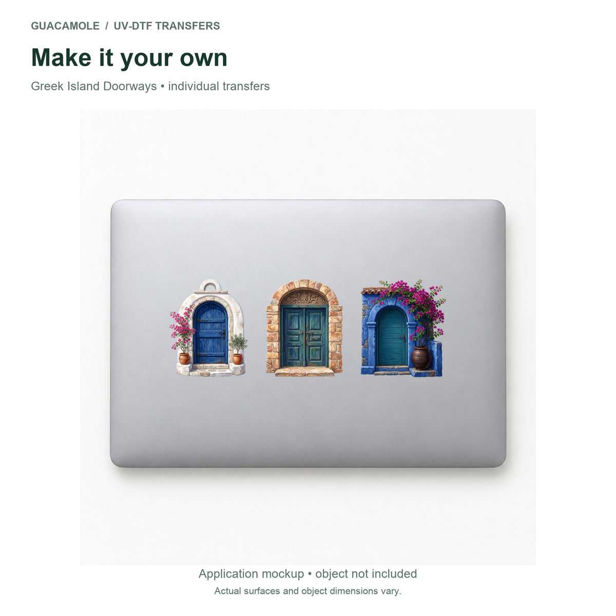 Greek Island Doorways — Three designs on a laptop