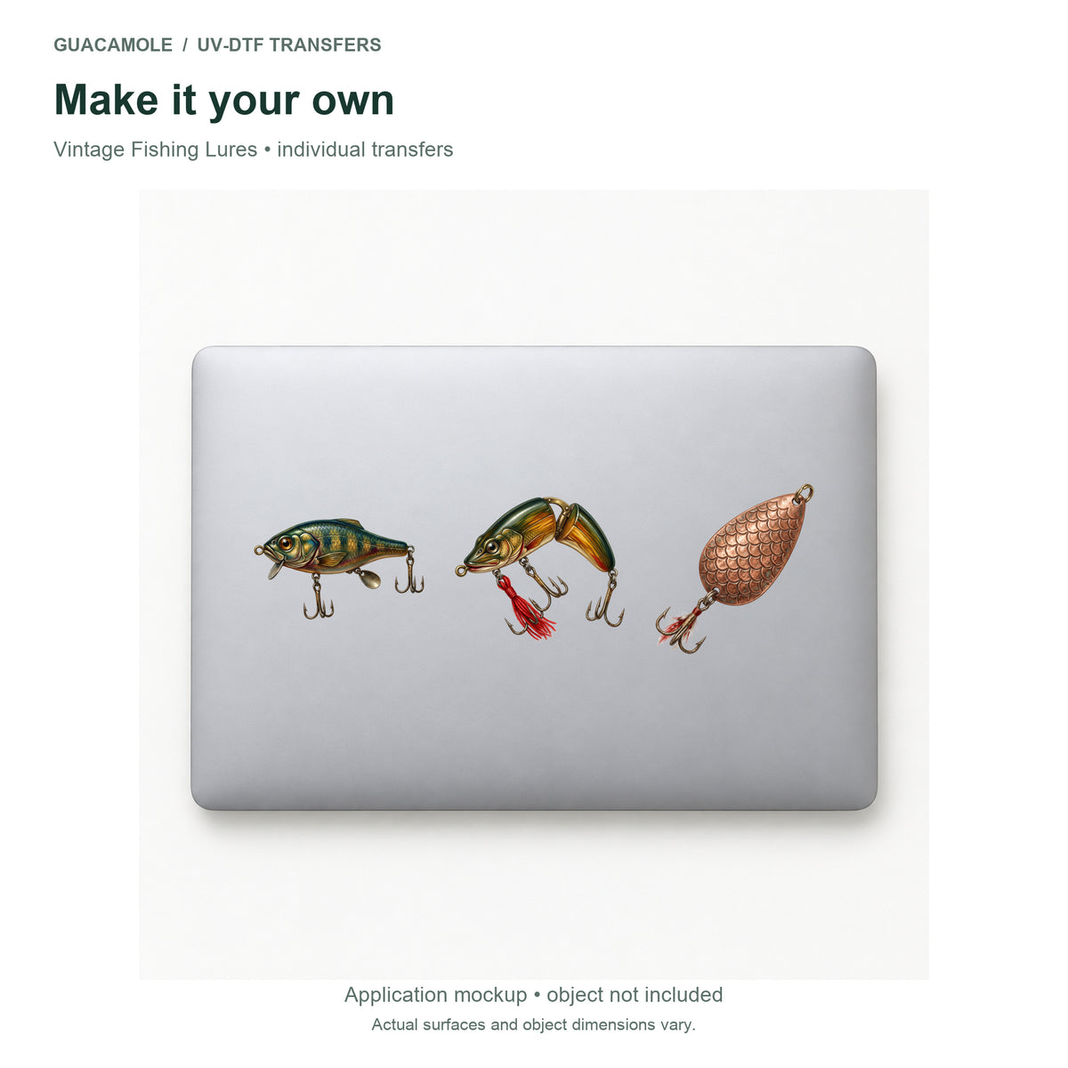 Vintage Fishing Lures — Three designs on a laptop