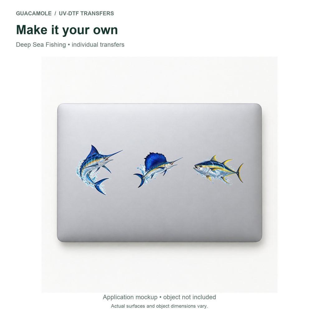 Deep Sea Fishing — Three designs on a laptop