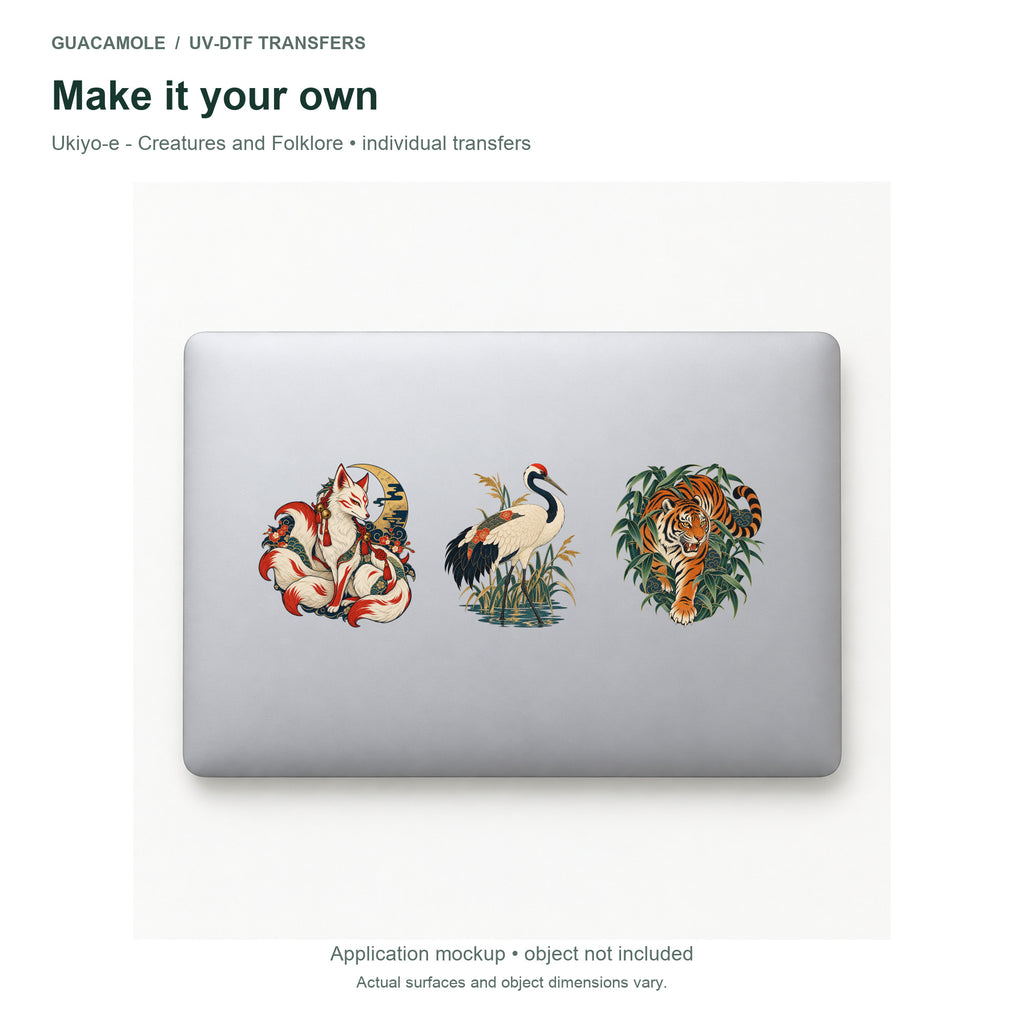 Ukiyo-e - Creatures and Folklore — Three designs on a laptop