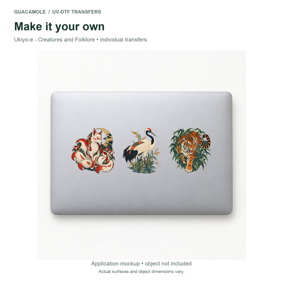 Ukiyo-e - Creatures and Folklore — Three designs on a laptop