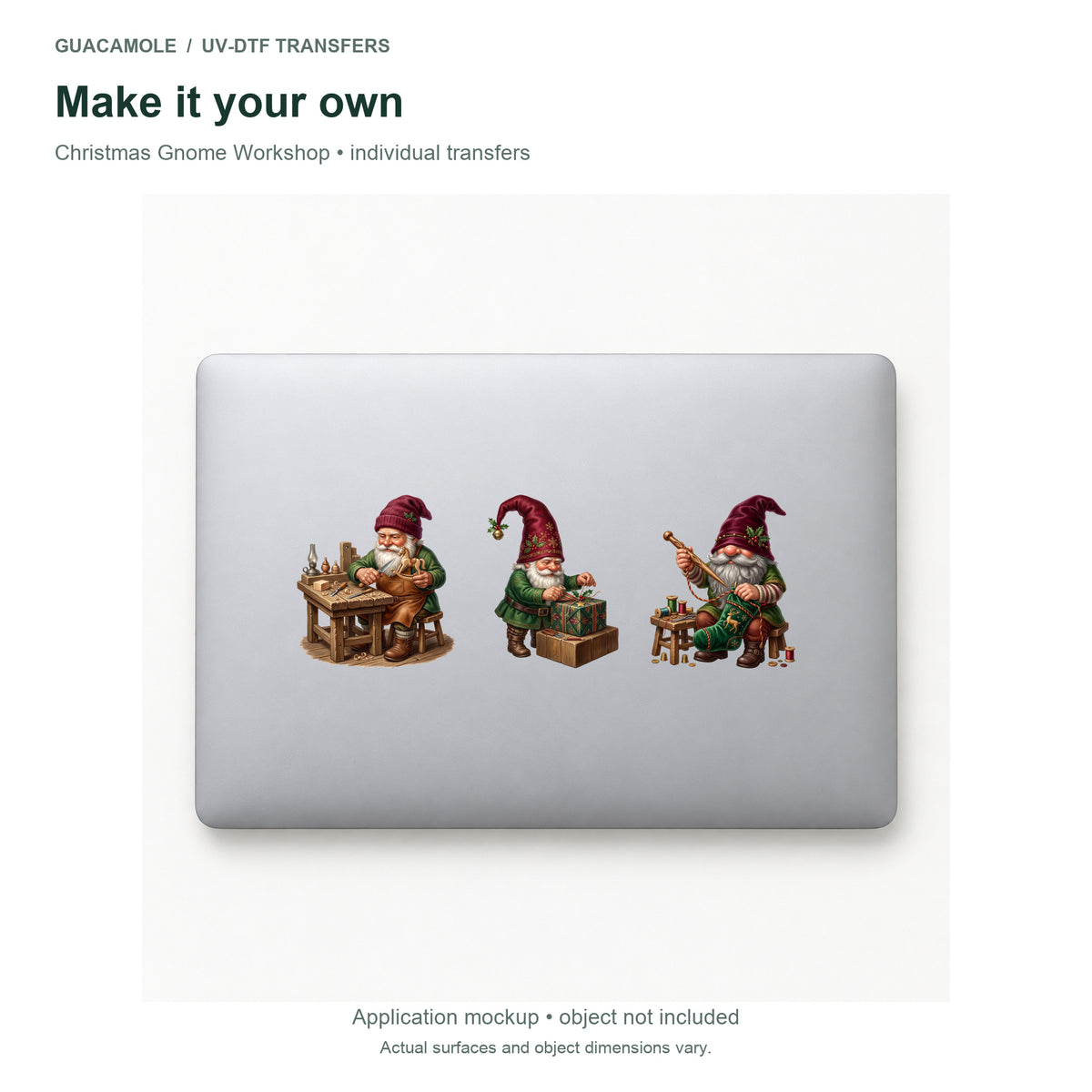 Christmas Gnome Workshop — Three designs on a laptop