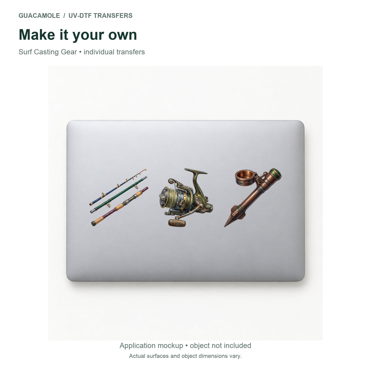 Surf Casting Gear — Three designs on a laptop
