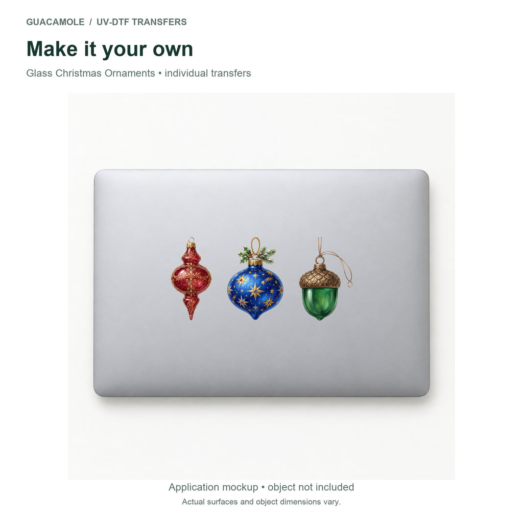 Glass Christmas Ornaments — Three designs on a laptop
