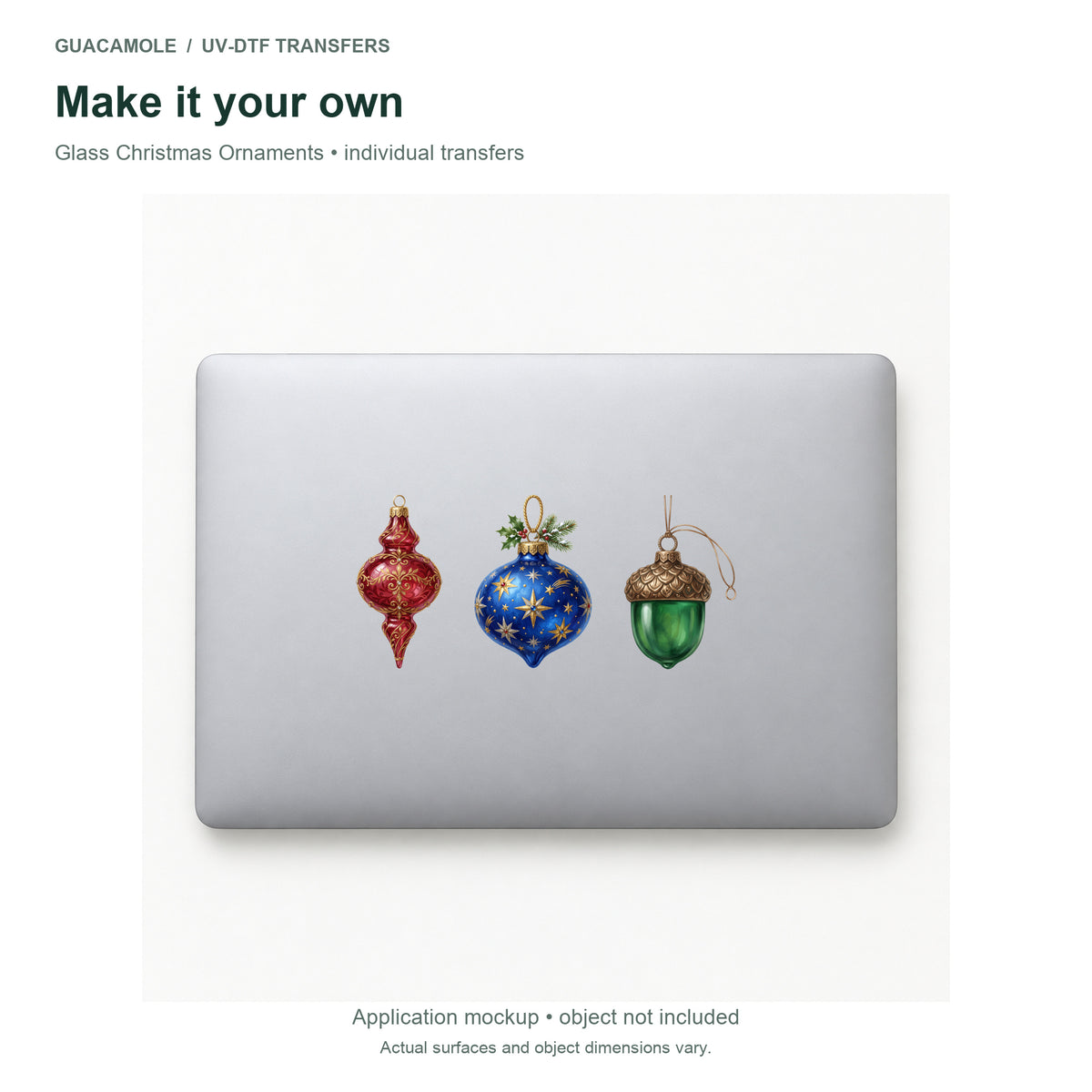 Glass Christmas Ornaments — Three designs on a laptop