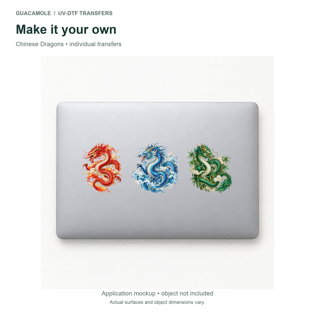 Chinese Dragons — Three designs on a laptop