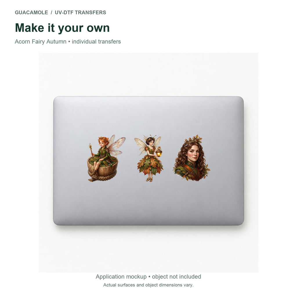Acorn Fairy Autumn — Three designs on a laptop