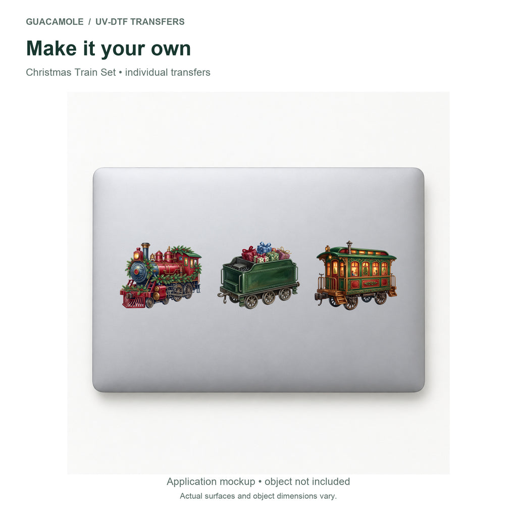 Christmas Train Set — Three designs on a laptop