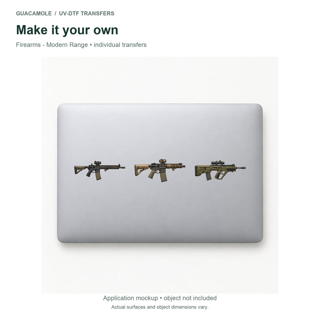 Firearms - Modern Range — Three designs on a laptop