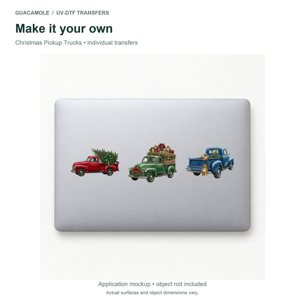 Christmas Pickup Trucks — Three designs on a laptop