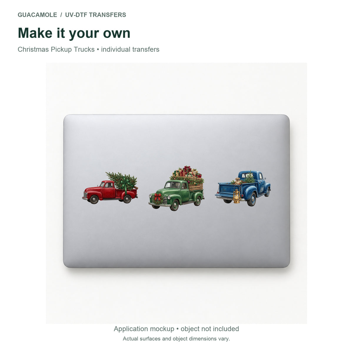 Christmas Pickup Trucks — Three designs on a laptop
