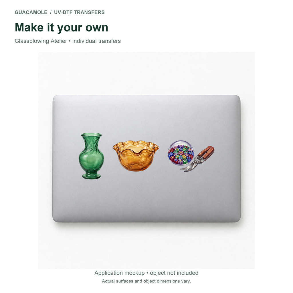 Glassblowing Atelier — Three designs on a laptop