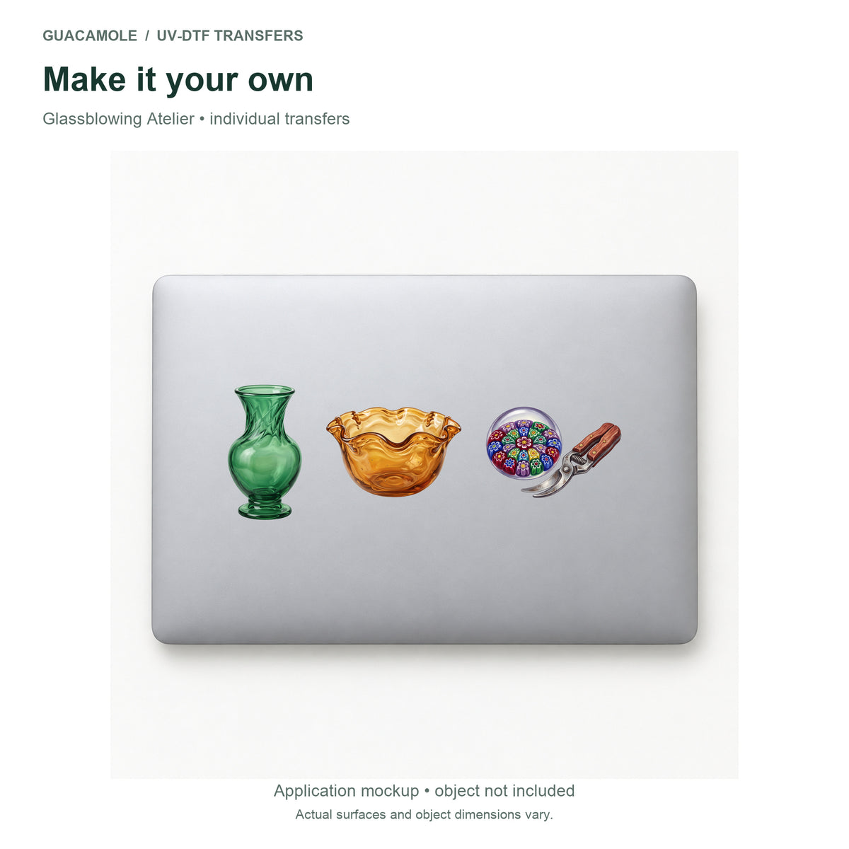 Glassblowing Atelier — Three designs on a laptop