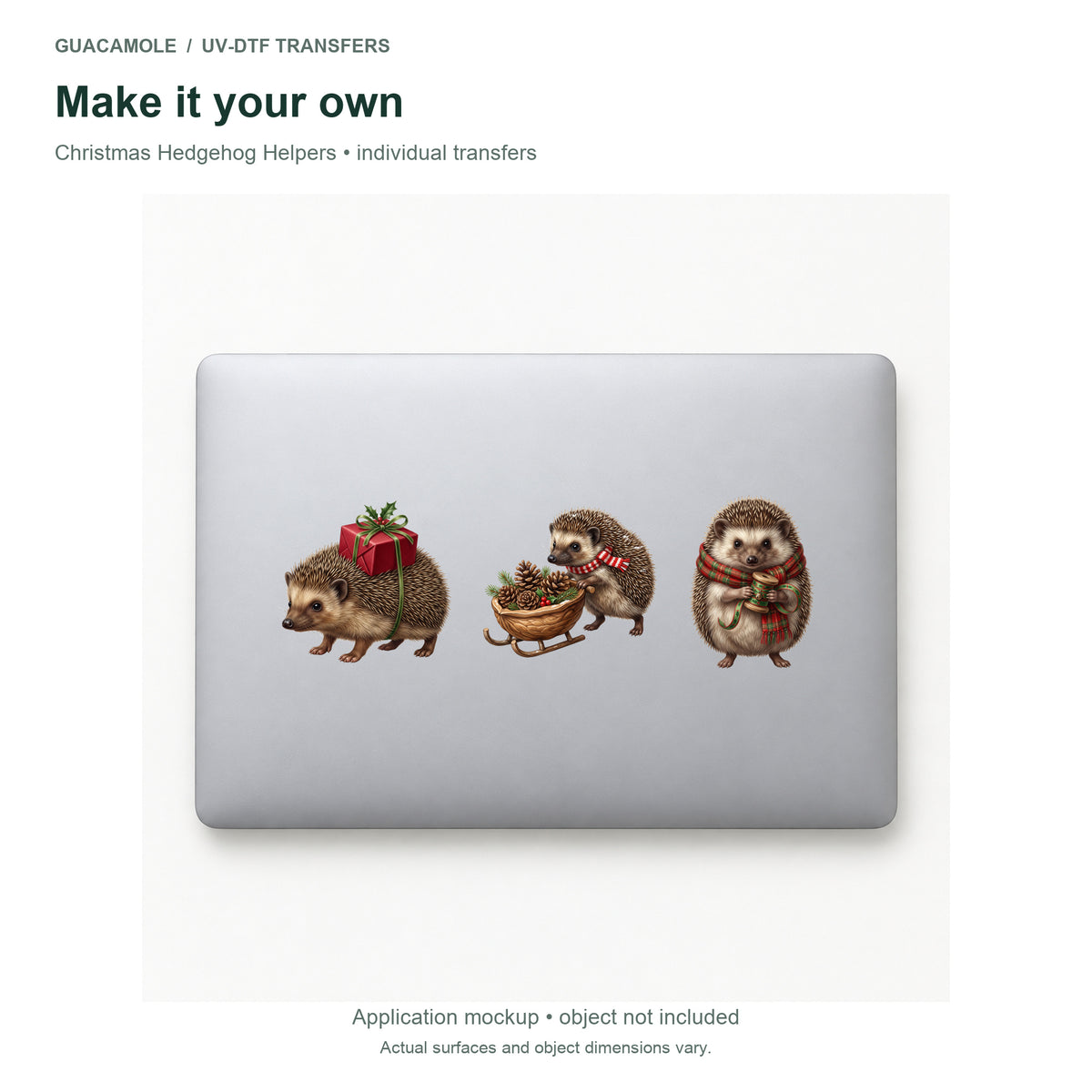 Christmas Hedgehog Helpers — Three designs on a laptop
