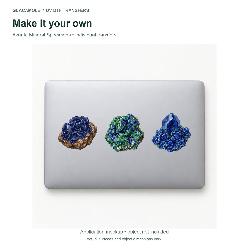 Azurite Mineral Specimens — Three designs on a laptop