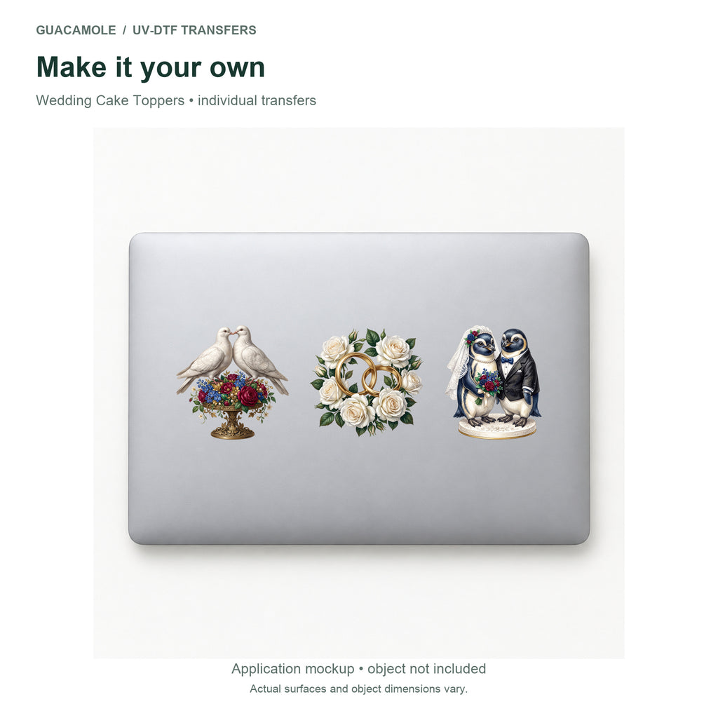 Wedding Cake Toppers — Three designs on a laptop