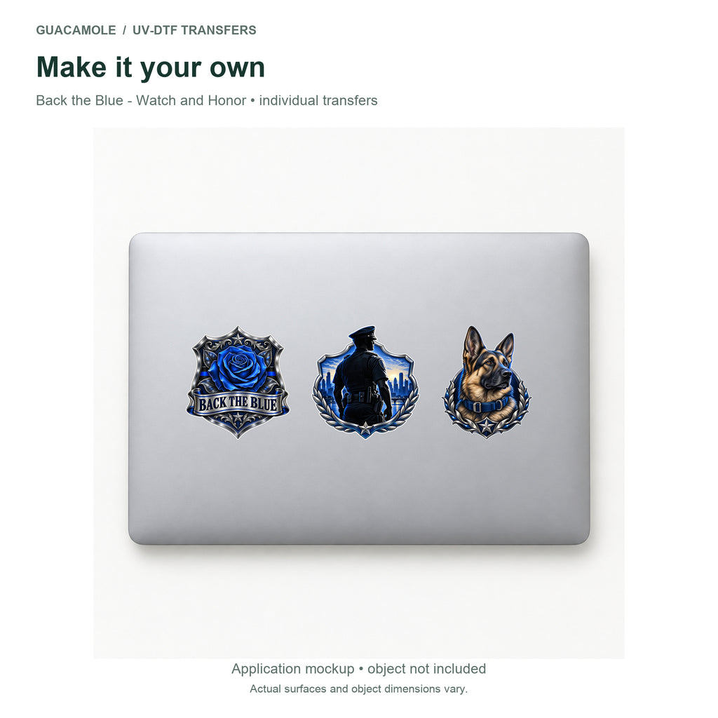 Back the Blue - Watch and Honor — Three designs on a laptop