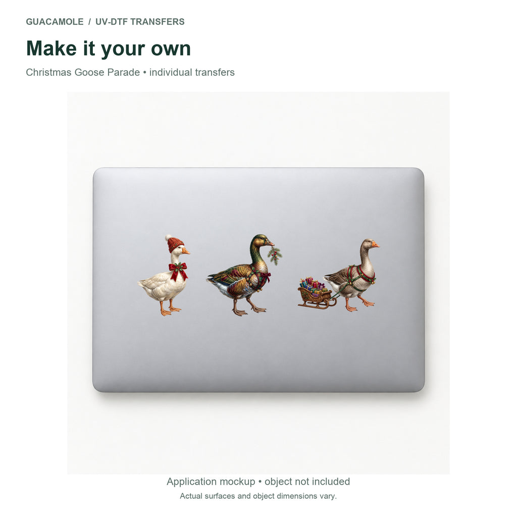 Christmas Goose Parade — Three designs on a laptop