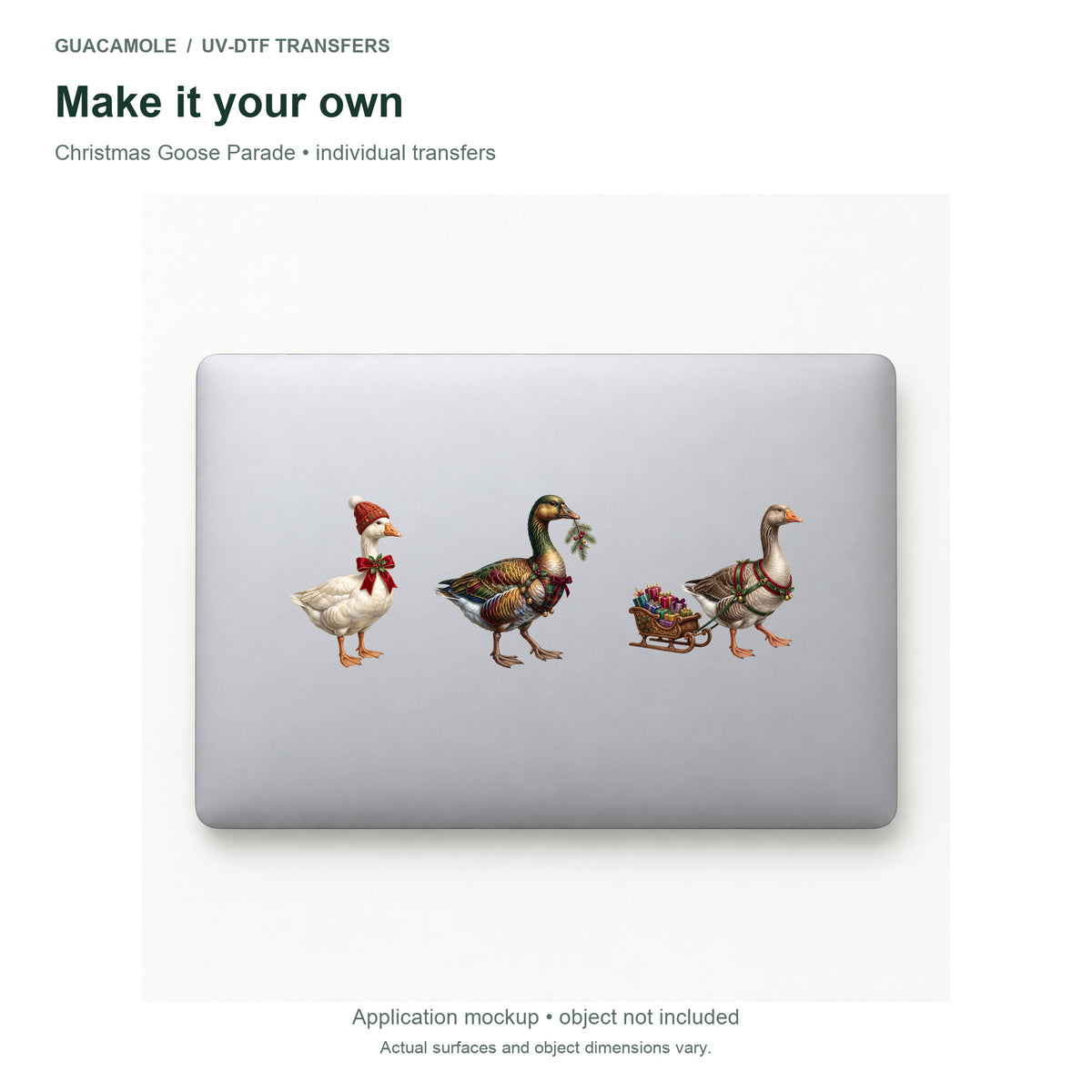 Christmas Goose Parade — Three designs on a laptop
