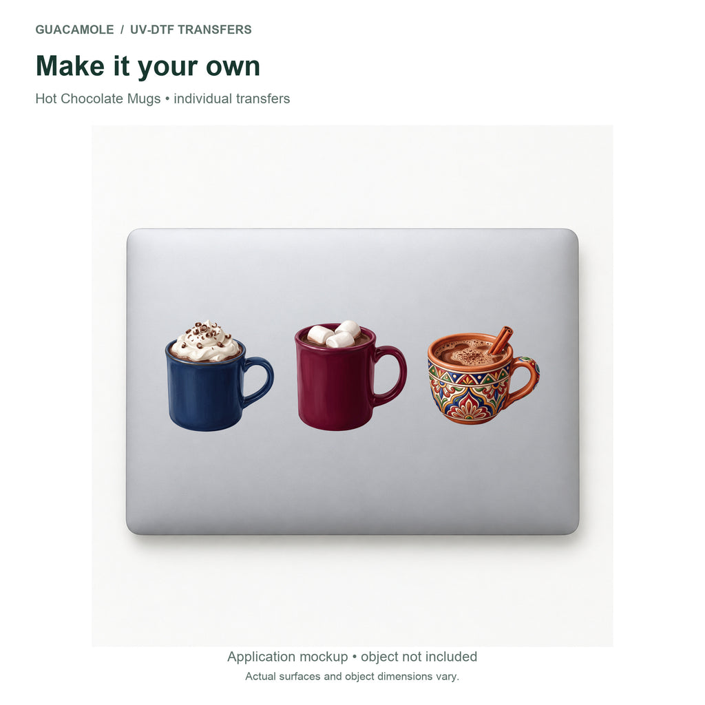 Hot Chocolate Mugs — Three designs on a laptop