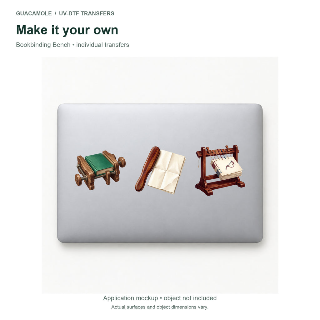 Bookbinding Bench — Three designs on a laptop
