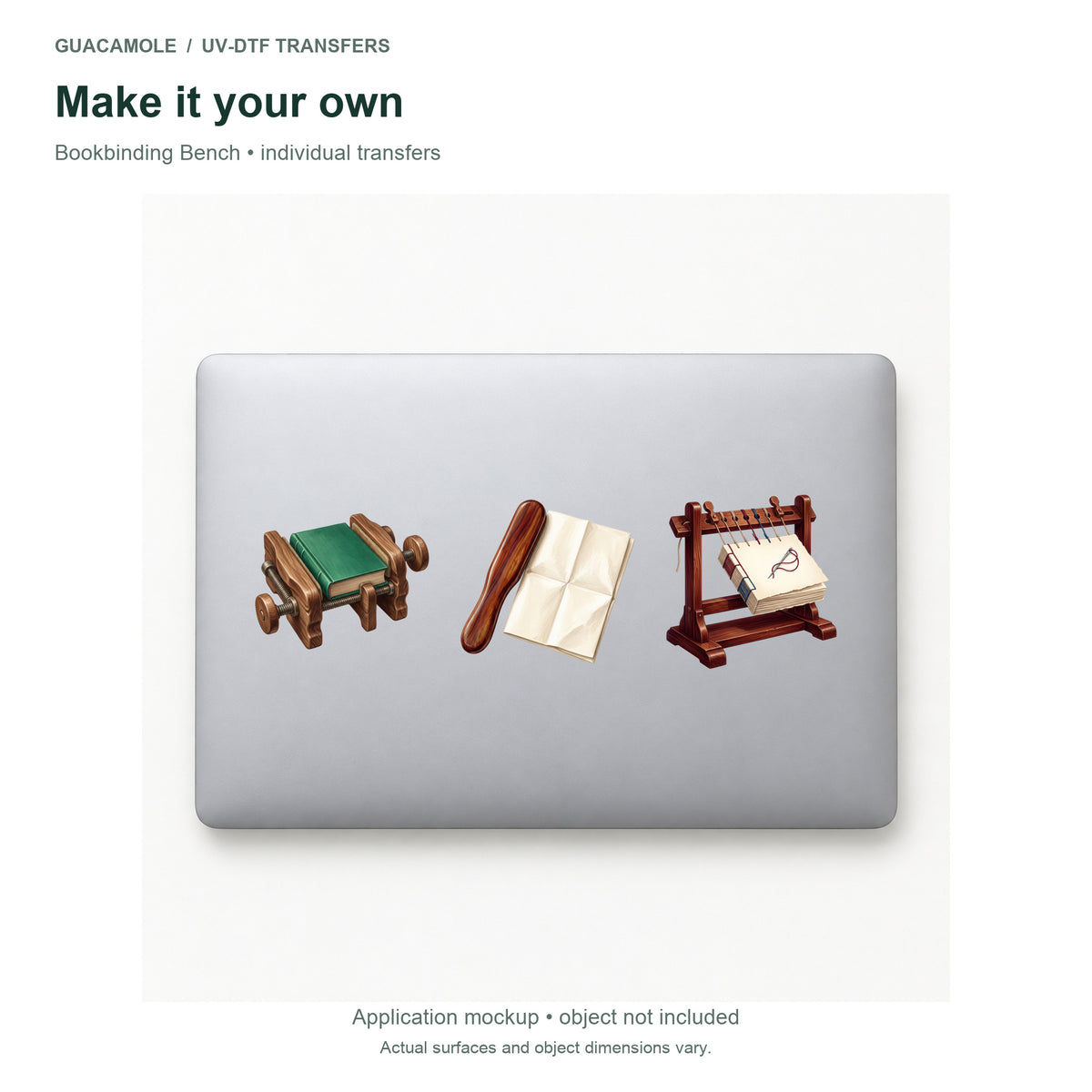 Bookbinding Bench — Three designs on a laptop