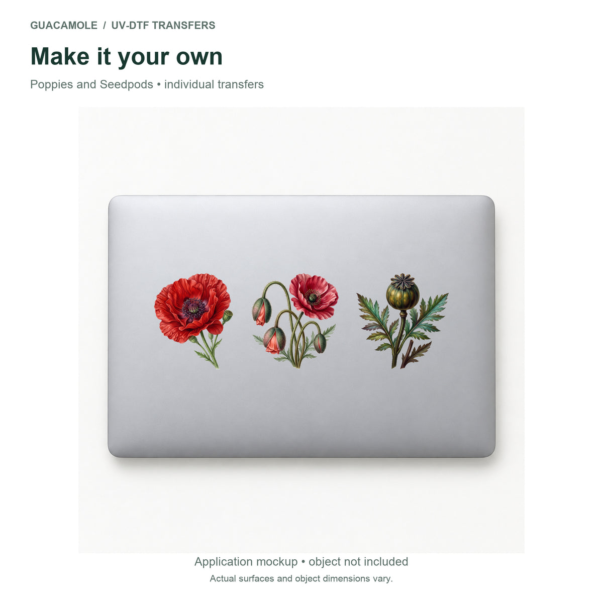 Poppies and Seedpods — Three designs on a laptop