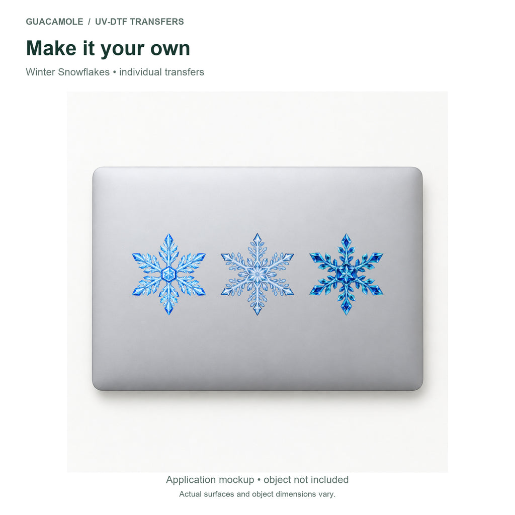 Winter Snowflakes — Three designs on a laptop
