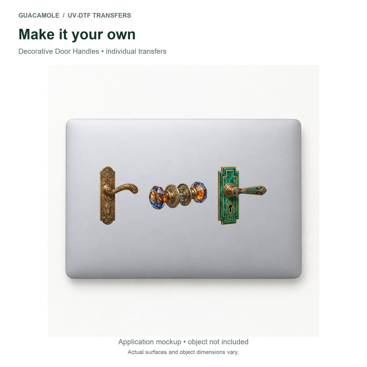 Decorative Door Handles — Three designs on a laptop