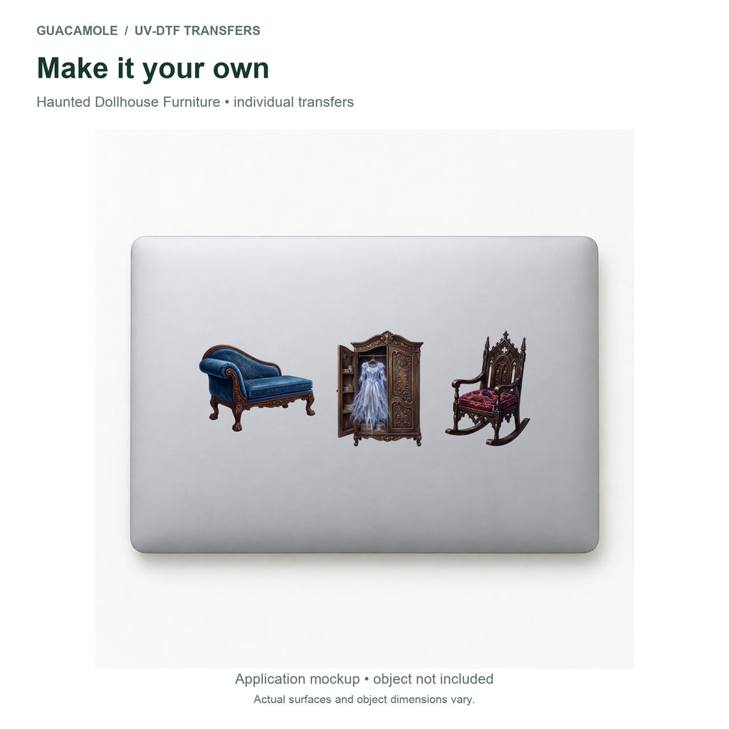 Haunted Dollhouse Furniture — Three designs on a laptop