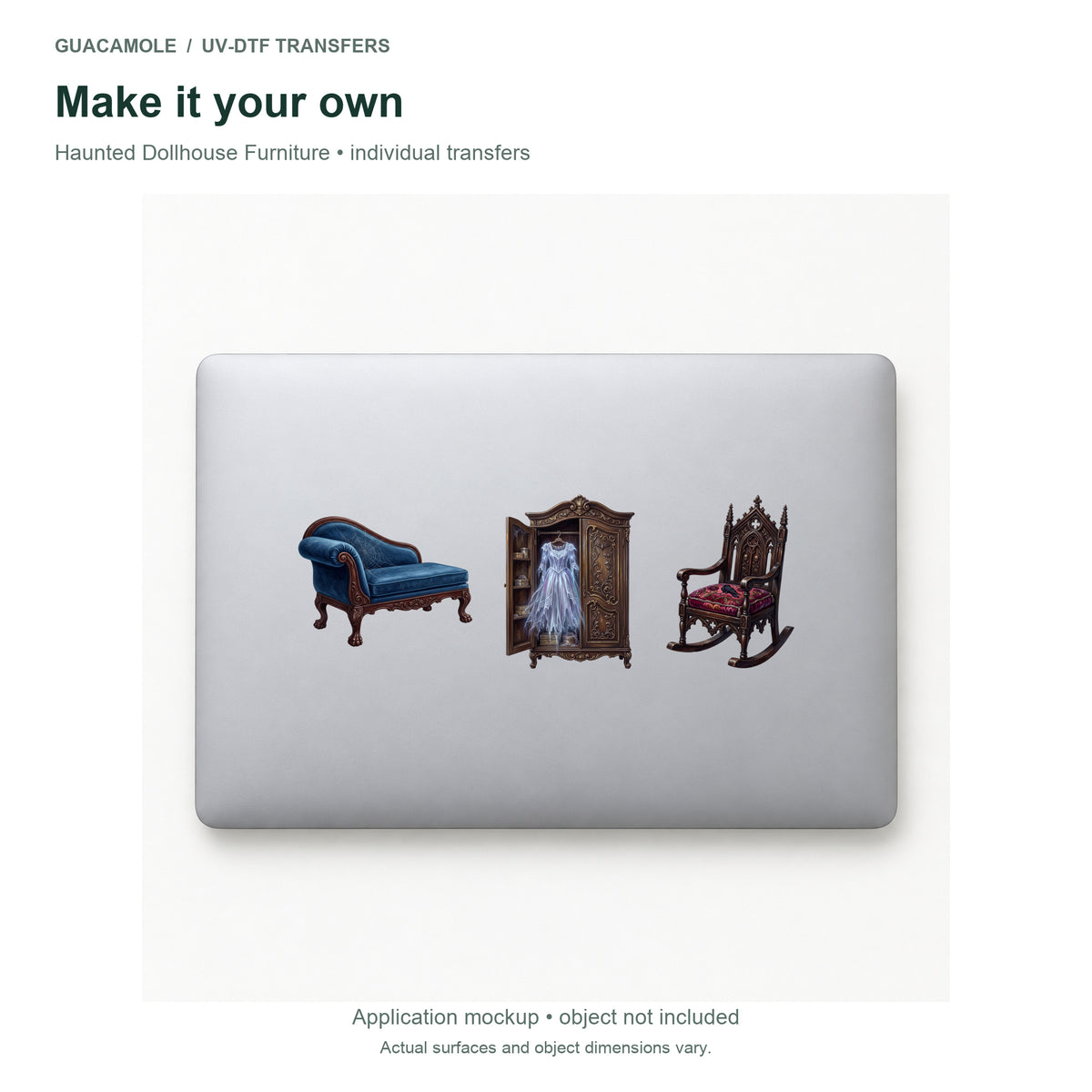 Haunted Dollhouse Furniture — Three designs on a laptop