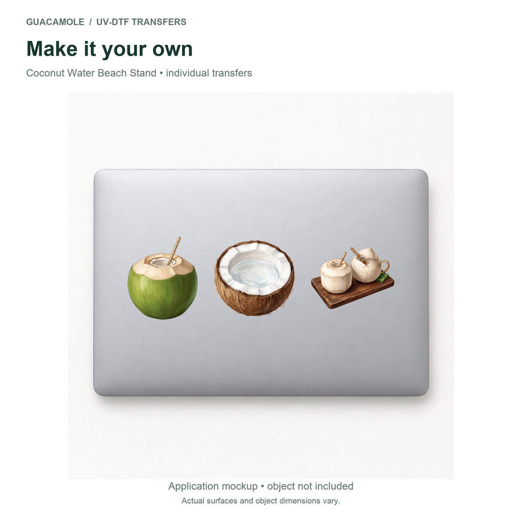 Coconut Water Beach Stand — Three designs on a laptop