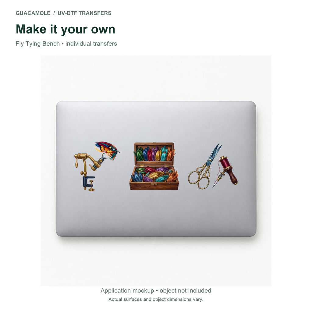 Fly Tying Bench — Three designs on a laptop
