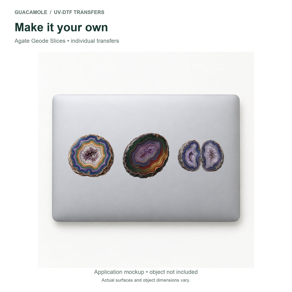 Agate Geode Slices — Three designs on a laptop