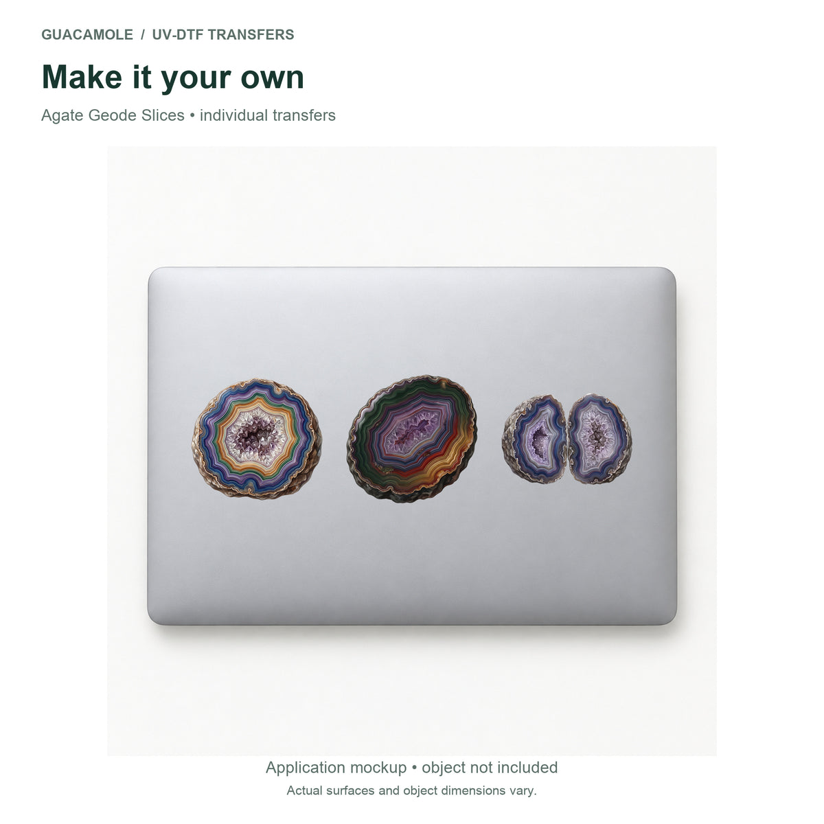 Agate Geode Slices — Three designs on a laptop