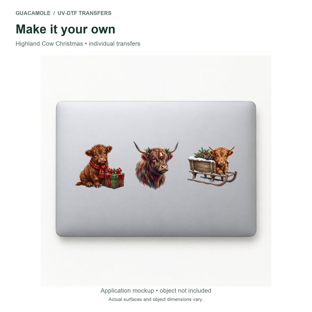 Highland Cow Christmas — Three designs on a laptop