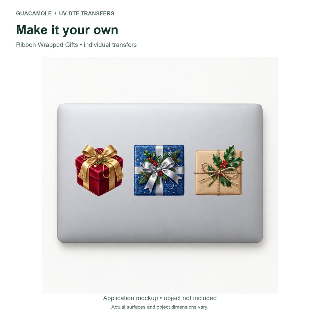 Ribbon Wrapped Gifts — Three designs on a laptop