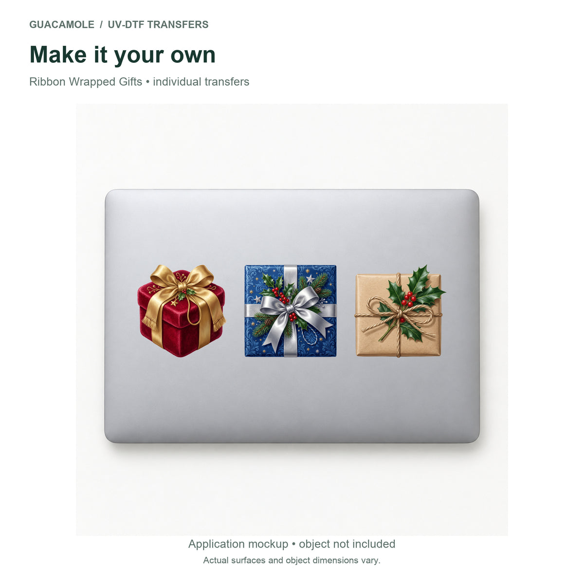 Ribbon Wrapped Gifts — Three designs on a laptop