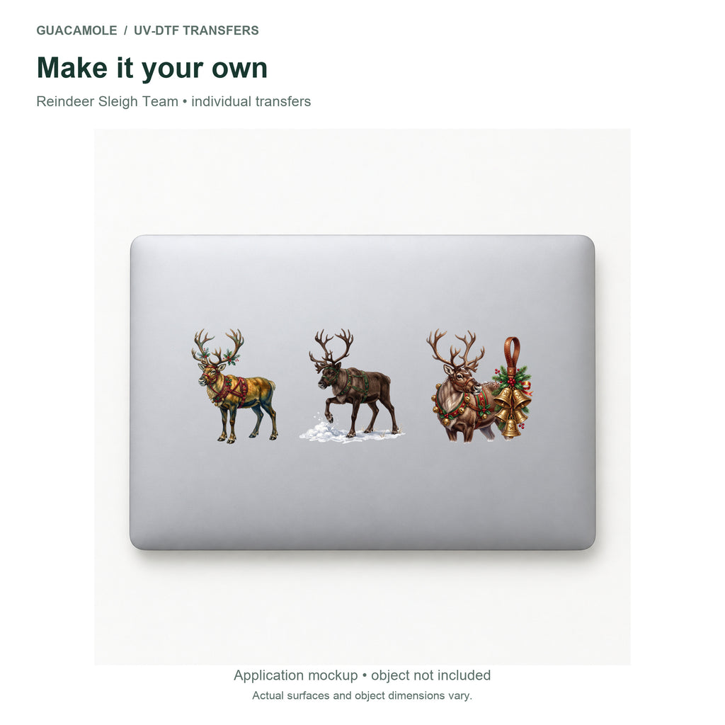 Reindeer Sleigh Team — Three designs on a laptop