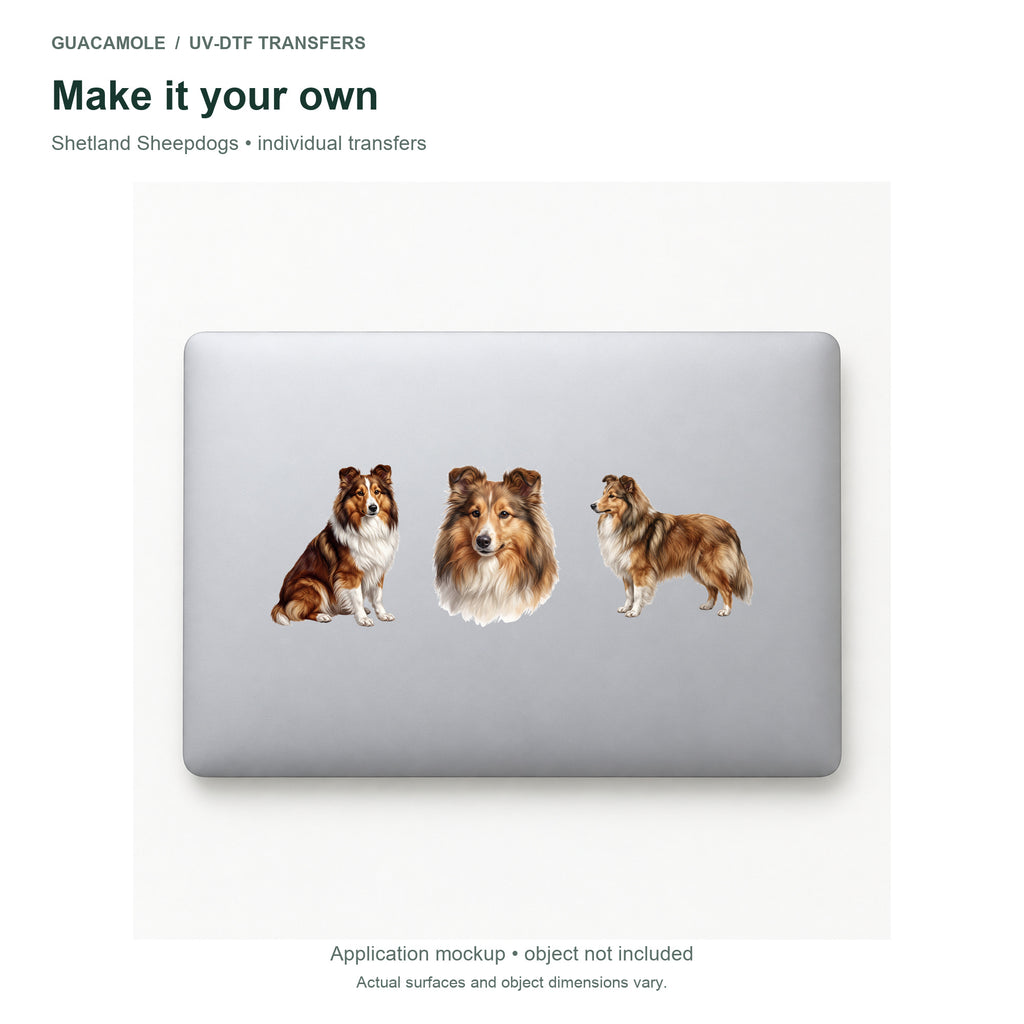 Shetland Sheepdogs — Three designs on a laptop