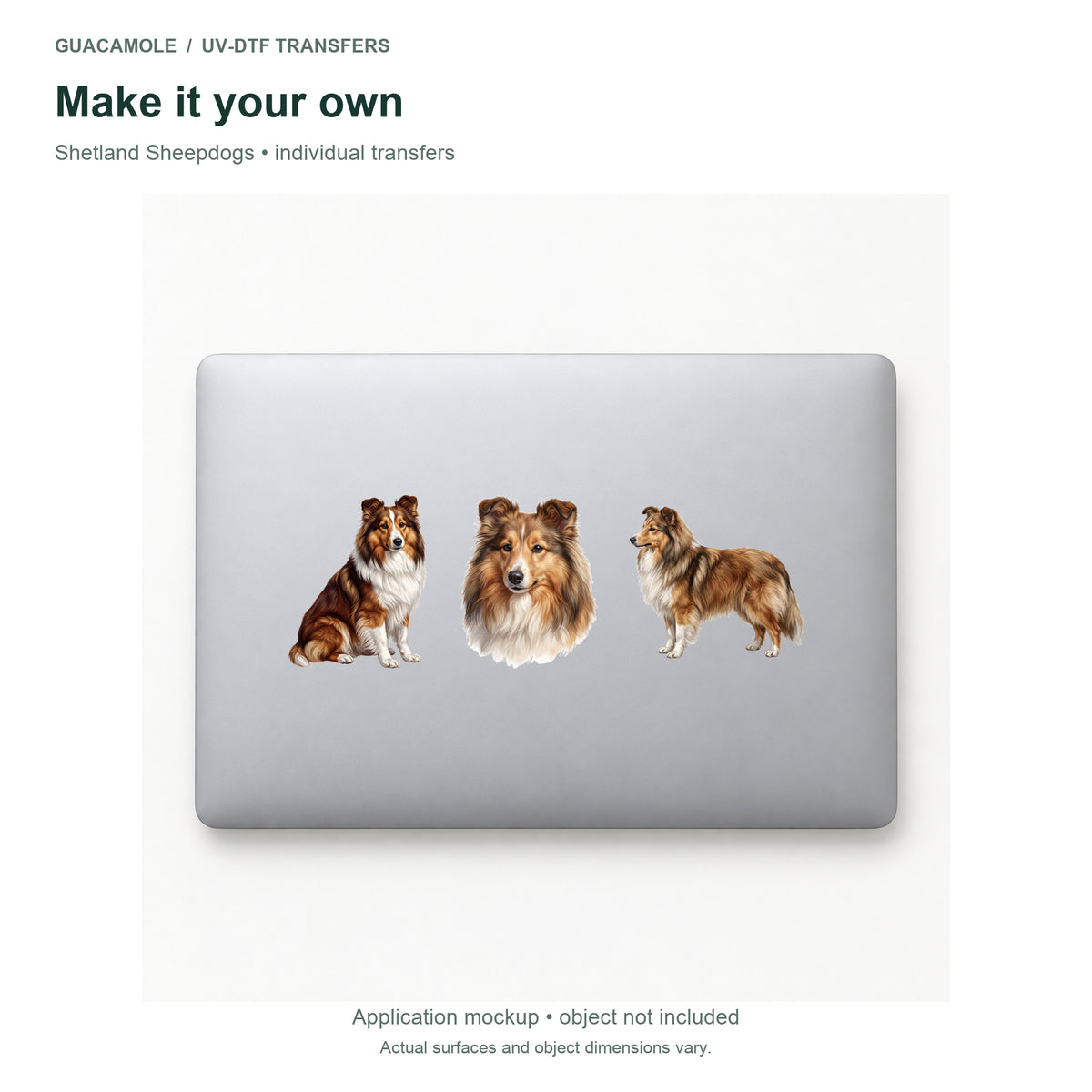 Shetland Sheepdogs — Three designs on a laptop