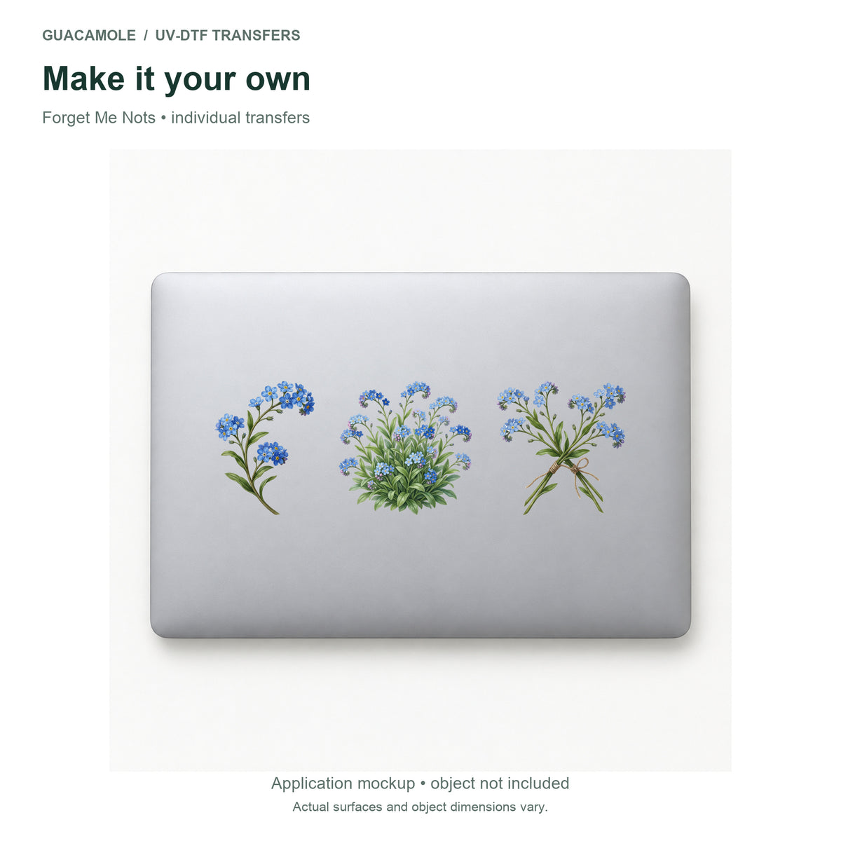 Forget Me Nots — Three designs on a laptop