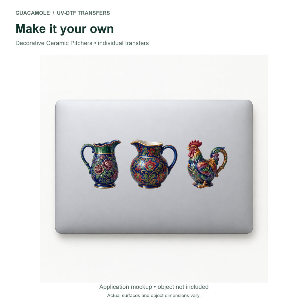 Decorative Ceramic Pitchers — Three designs on a laptop