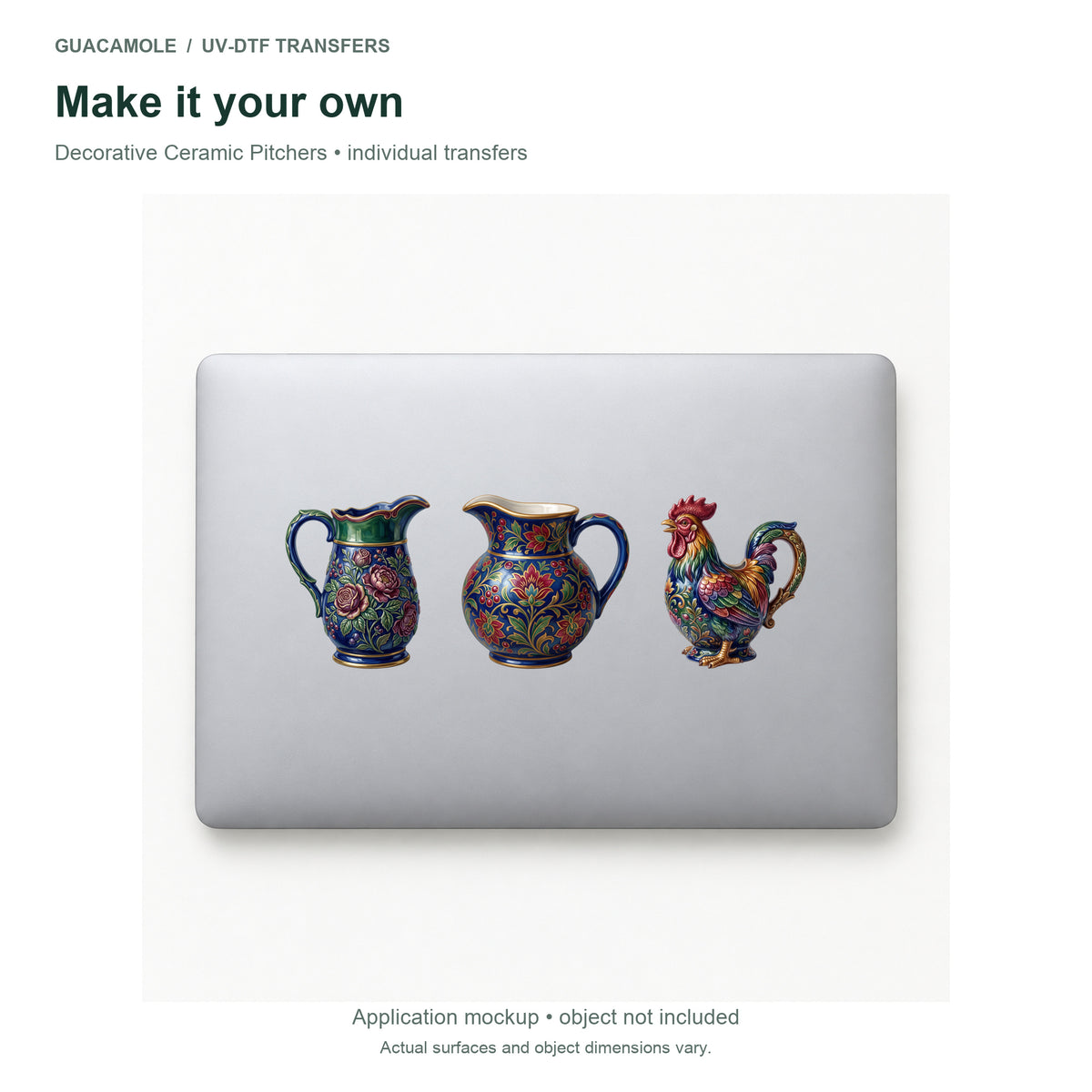 Decorative Ceramic Pitchers — Three designs on a laptop