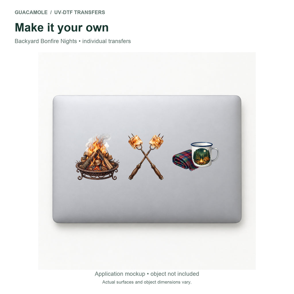 Backyard Bonfire Nights — Three designs on a laptop
