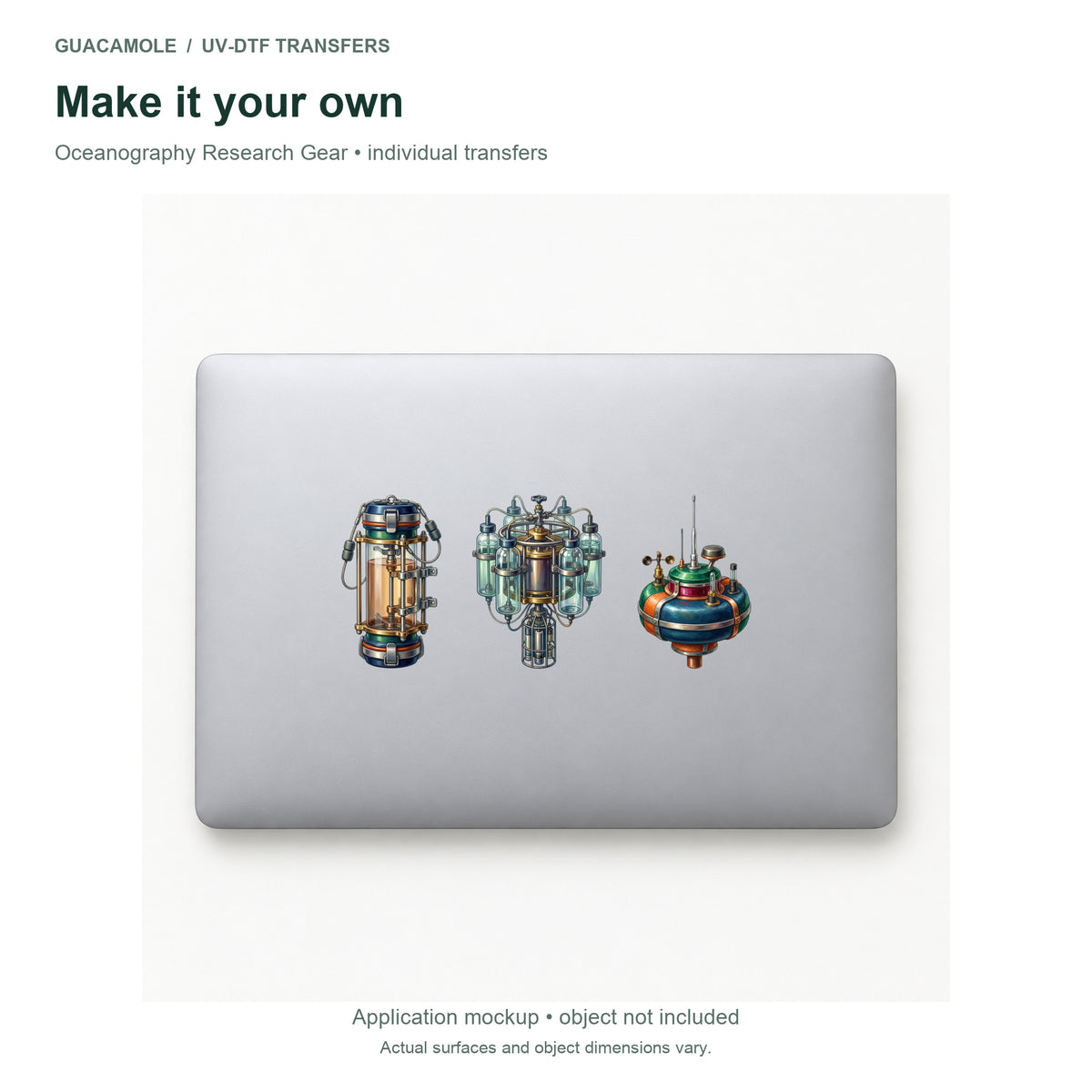 Oceanography Research Gear — Three designs on a laptop